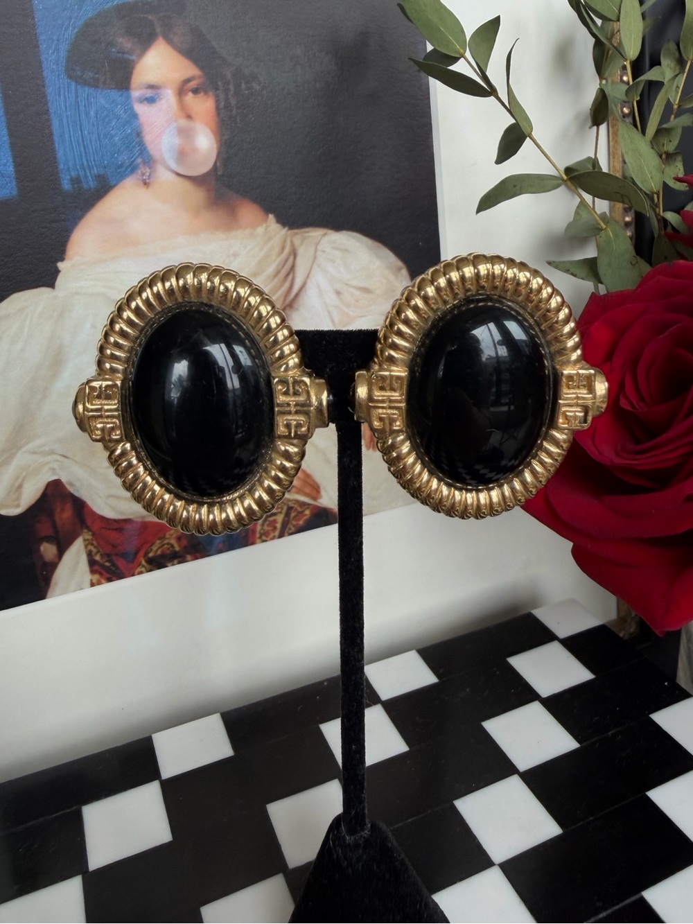 GIVENCHY Vintage Big A— Oval Enamel Earrings